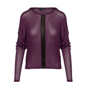 Conquista Batwing Shirt in Purple with Faux Leather Trim